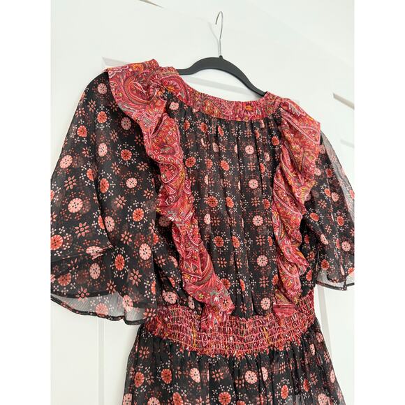$295 MISA Women's Red Paisely Print Deep V-Neck Blouse Top Size XS - Picture 7 of 7